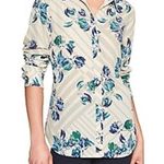 Banana Republic Blue Cream Neutral Floral Print Collar Top Blouse MEDIUM Photo 1
