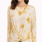 Tie Dye Twist Front Long Sleeve Top Soft Lightweight Casual Gold Size XL Photo 0