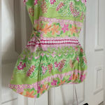 Lilly Pulitzer  Strapless Floral monkey Cotton Midi Dress Pink Green Size 6 Photo 5
