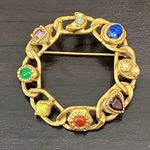Vintage Unsigned Goldette Victorian Revival Cabochon Wreath Brooch Gold Photo 5