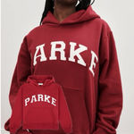Parke Varsity Hoodie Sweatshirt Burgundy Red Spell Out Small/Medium Oversized Photo 0