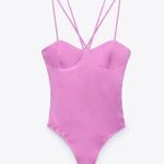 ZARA Womens Pink SATIN-EFFECT STRAPPY BODYSUIT Size Small Photo 1