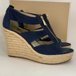 Michael Kors  Womens Sz 9 Berkley Sandal Blue Wedge Platform Espadrille Zip Up Photo 2