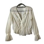 Lush Clothing Lush Sheer White Polka Dot Ruffle Peplum Blouse Long Sleeve M Cottage Coquette Photo 1