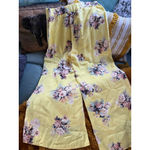 Women's Feather Bone by Anthropologie Yellow Floral Wide Leg Pants Size 6 Photo 2