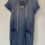 Black Swan tencel denim dress Fringe sleeves and bottom hem small preppy medium Photo 0