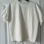 Ann Taylor Cream Ruffled Boxy Short Sleeve T-Shirt Photo 1