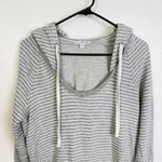 James Perse  Standard Pullover Hoodie Size 4 Womens Grey Stripe Sweatshirt Cotton Photo 1