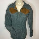 Banana Republic 100% Wool Sweater Jacket XS Leather Panel Full Zip Cuffed Knit Photo 1
