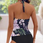 B2prity Halter Tankini Swimsuit for Women Tummy Control Floral Black Purple L Size L Photo 3