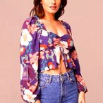 Band of Gypsies Band of the Free by Floraine Purple/Ivory Ling Sleeve Crop Top Photo 0