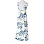 Thirty Thirty Babydoll Maxi Slip Dress Lace Trim Blue Floral Print Womens Medium White Photo 1