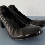 Tory Burch  Abbey 2 Mid Heel Black Leather Cap Toe Block Heel Pumps Photo 0