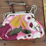 Guess Satin Handbag Small Purple Pink Floral Spell Out Alligator Leopard Chain Photo 9