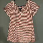 CHAPS  Red And White Strip Short Sleeve Top Size Medium Photo 0