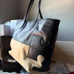 Tory Burch  Black and Tan Leather Canvas Tote Photo 1