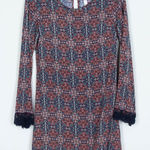 Xhilaration  Womens Long Sleeve Geometric Mini Dress Size S Crochet Cuffs Boho Photo 0
