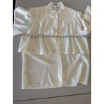 Vtg 80s Jacques Vert Cream High Neck Ruffle Pearl Beaded Embroidered Blouse 12 White Photo 3
