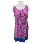Pink Owl Pink Blue Geometric Sleeveless Belted Cami Camisole Midi Tank Dress 4X Photo 1
