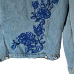 BLANK NYC Blue Embroidered Denim Jean Stretch Jacket Floral Roses size Medium Photo 6