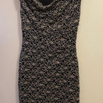 Connected Apparel Womens Midi Dress Size 6 Black Gold Embroidered Floral Sequins Photo 0