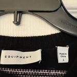Equipment  Striped Long Sleeve Button Shoulder Women’s Black Sweater Size Small Photo 5