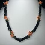 Vintage Black‎ Onyx Coral & Jade Bead Necklace Black Photo 4