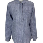 Per Se  Blue Linen Blend Long Sleeve Top Medium Lightweight Popover Photo 0
