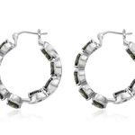 Stainless Steel Simulated Diamond Avocado Green Peridot Inside Out Hoop Earrings Photo 3