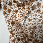 Floral Bohemian Midi Brown Blue Cream Long Sleeve Ruffled Neckline Sz 12 DresS Photo 7