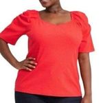 Ava & Viv Red Puffed Short Sleeve Blouse Photo 0