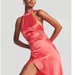 Retrofete Sabrina Satin Dress in Coral Large New Womens Long Gown Midi Pink Photo 11