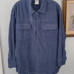 Aerie Offline  Corduroy Quarter Zip Distressed  Shirt Small Blue Oversized Photo 0