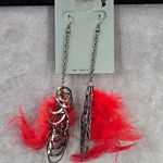None Red Feather Circle Chain Long Drop Dangle Fashion Jewelry Earrings NWT JB2-91 Photo 0