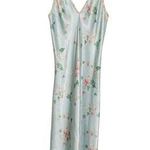 Vintage Halston Floral Satin Slip Dress Night Gown Blue Nightie Womens Small Photo 0