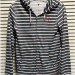 Obey  Gray/White Zip Up Sweatshirt Size XS Striped Long Sleeve Embroidered Logo Photo 0