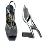 Hush Puppies 🆕  suede leather open toe slingback block heels size 10 silver Photo 0