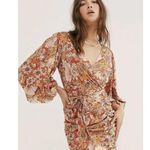 Free People Womens Under Wraps Floral Faux Wrap Mini Dress Balloon Sleeve Size 6 Photo 0