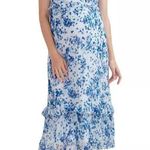 Hatch Luna Blue White Floral Print Ruffled V Photo 0