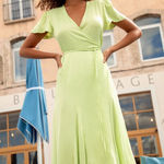 Scotch & Soda  Maison Scotch Lime Green Wrap Summer Sunray Midi Dress Size Medium Photo 0