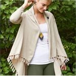 Matilda Jane Beige Come On Over Cardigan Size M Wrap Sweater Fringe Poncho Photo 1