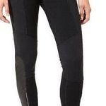 Athleta  Luxe Ponte Legging Black Vegan Leather Colorblock Zipper Moto Leggings L Photo 0