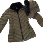 ZARA Longline Puffer Coat Green Faux Fur Removable Hood Small Down Feather Fill Photo 1
