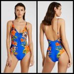 Desigual 💕💕 Cancun One Piece Swimsuit ~ Tropical Blue Floral Pattern NWT Photo 1