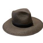 Janessa Leone Black Straw Hat Wide Brim Fedora Sz. Small Photo 3