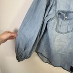 We The Free With Love Cotton Denim Shirt Blue Boho Western Pearl Snap Womens XL Photo 3