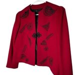 American Vintage Vintage Red Wool Cropped collarless blazer black accents & frog goggle size M Photo 5