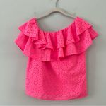 Lilly Pulitzer  Trixie Pink Raz Berry Neon Sunburst Eyelet One Shoulder Top Photo 1