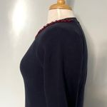 J.Crew Navy Blue Maroon Beaded Crewneck Sweater Size XS Holiday Cozy Photo 3