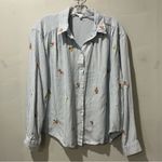 Jane and Delancey Long Sleeve Striped Casual Button Blouse L Embroidered Flowers Photo 1